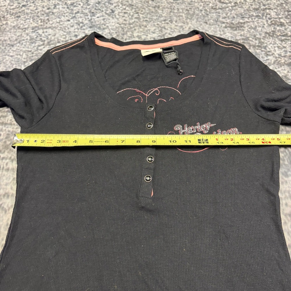 VTG Y2K Harley Davison Henley Thermal Shirt Long Sleeve Womens Large Wings Biker - Picture 6 of 8